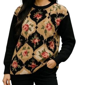 Margules Vintage 80s Cottagecore Rose Floral Grannycore Tunic Sweater M